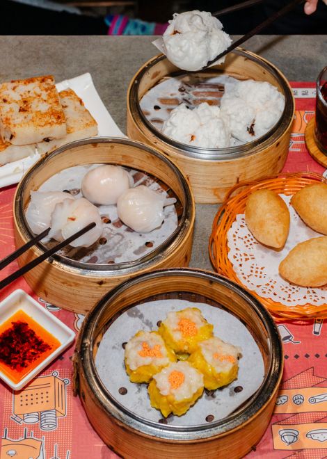 Steamed har gow, siu mai and fried radish cake