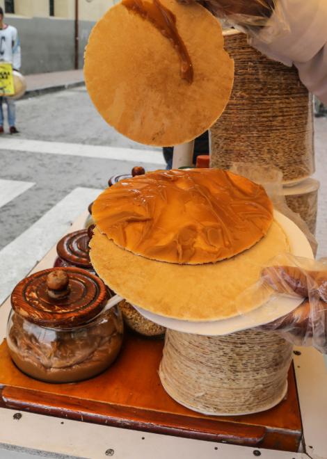 Wafer thin obleas filled with caramel